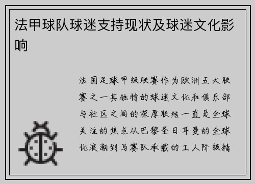 法甲球队球迷支持现状及球迷文化影响